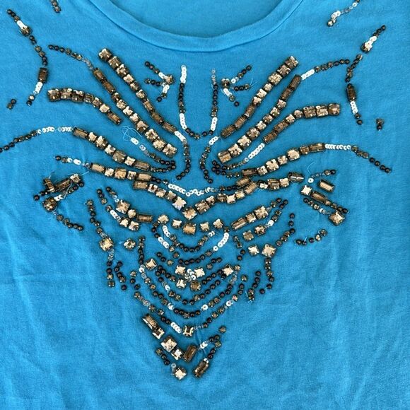 Juicy couture beaded tshirt, blue, western, festival, boho, cotton, short sleeve - Picture 3 of 5